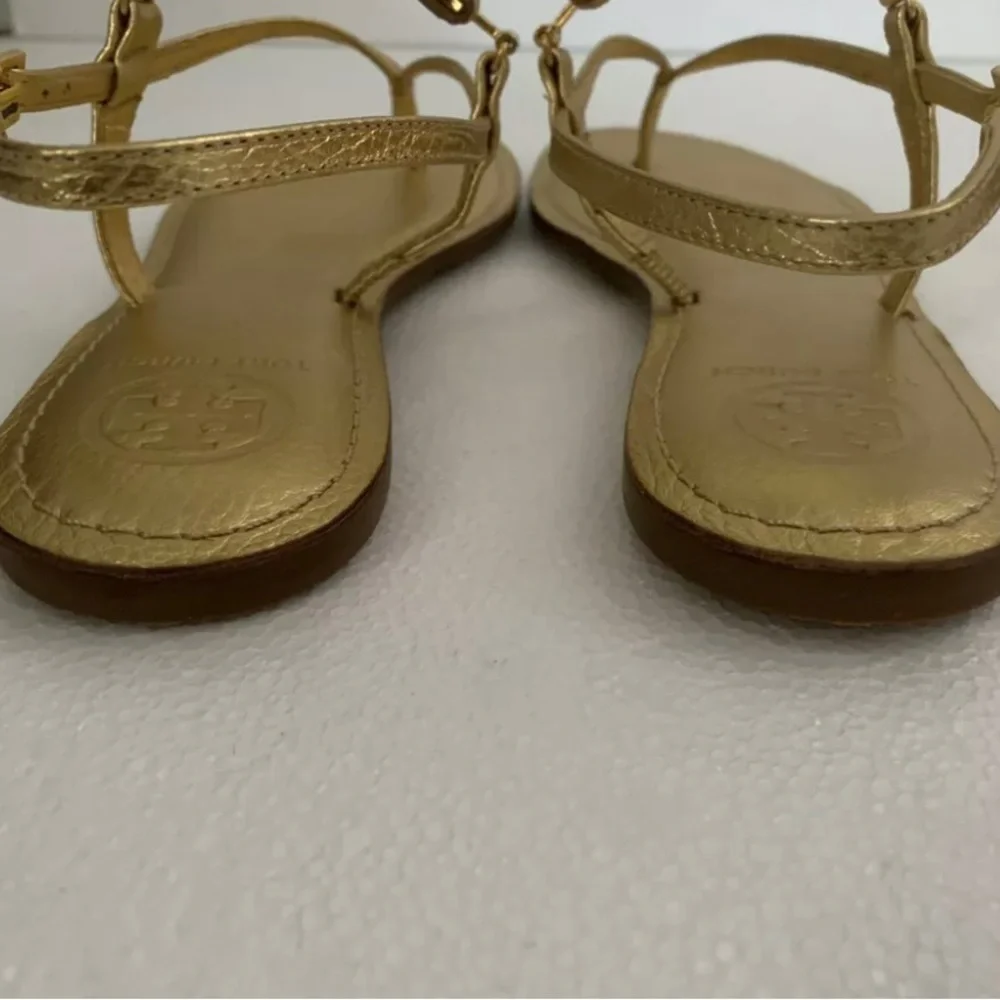 TORY BURCH GOLD NEW THONG FLAT SHOES LEATHER 8.5 - Picture 7 of 11